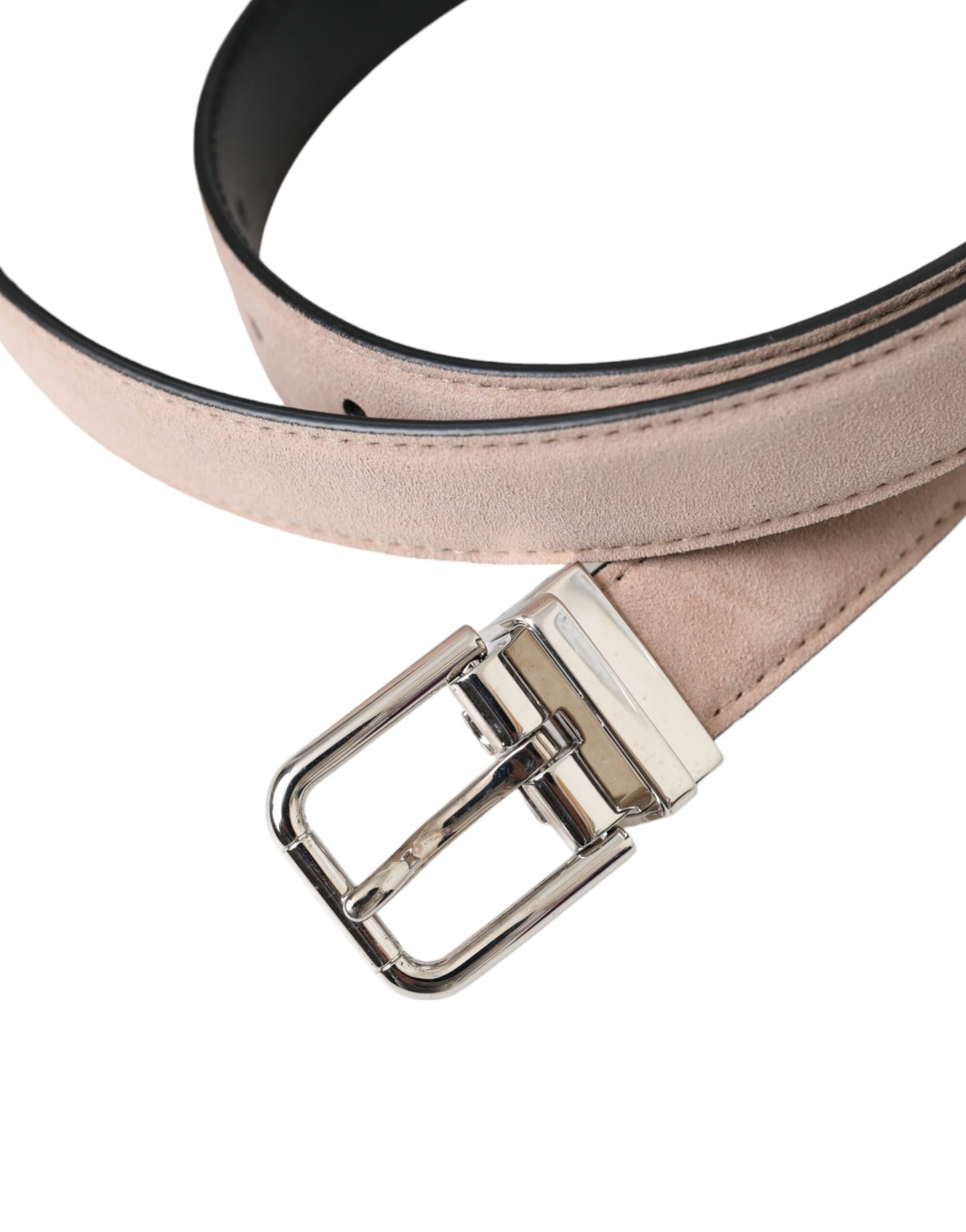 Cinturón de piel de ante beige con hebilla plateada para hombre