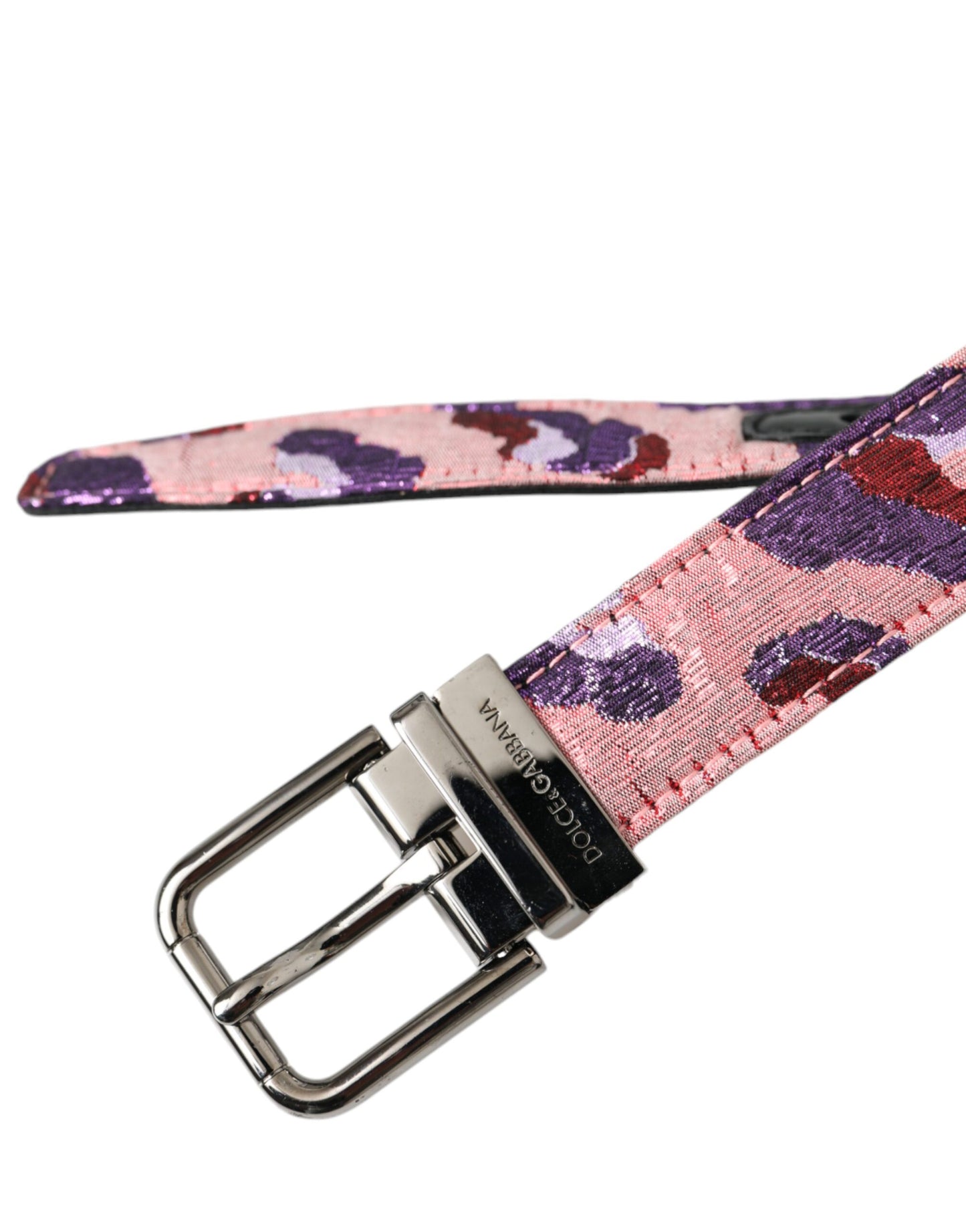 Cinturón con hebilla metálica de piel jacquard multicolor