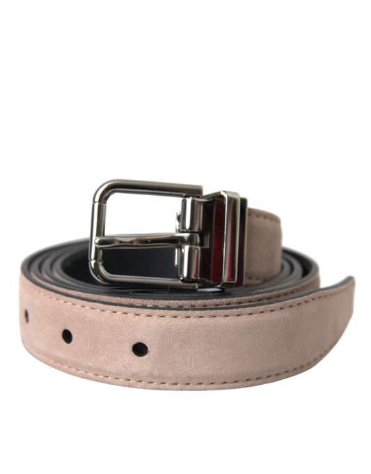 Cinturón de piel de ante beige con hebilla plateada para hombre
