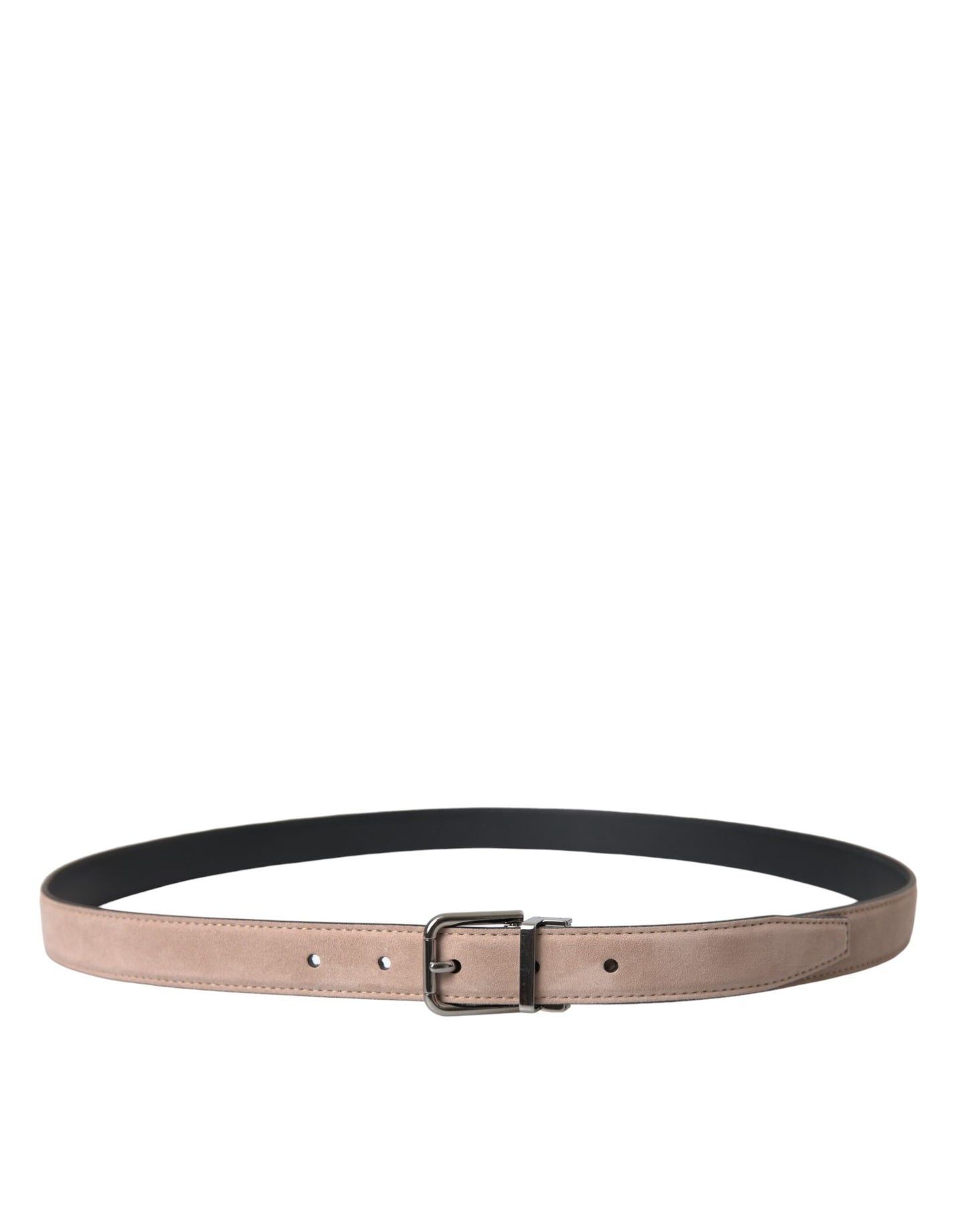 Cinturón de piel de ante beige con hebilla plateada para hombre