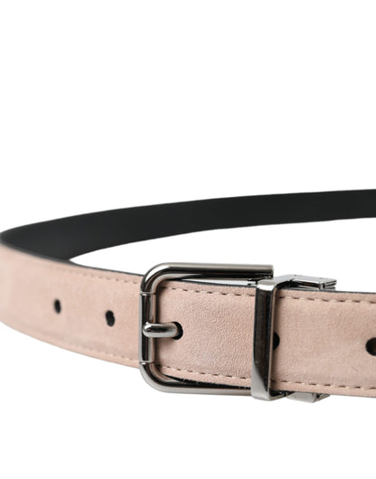 Cinturón de piel de ante beige con hebilla plateada para hombre