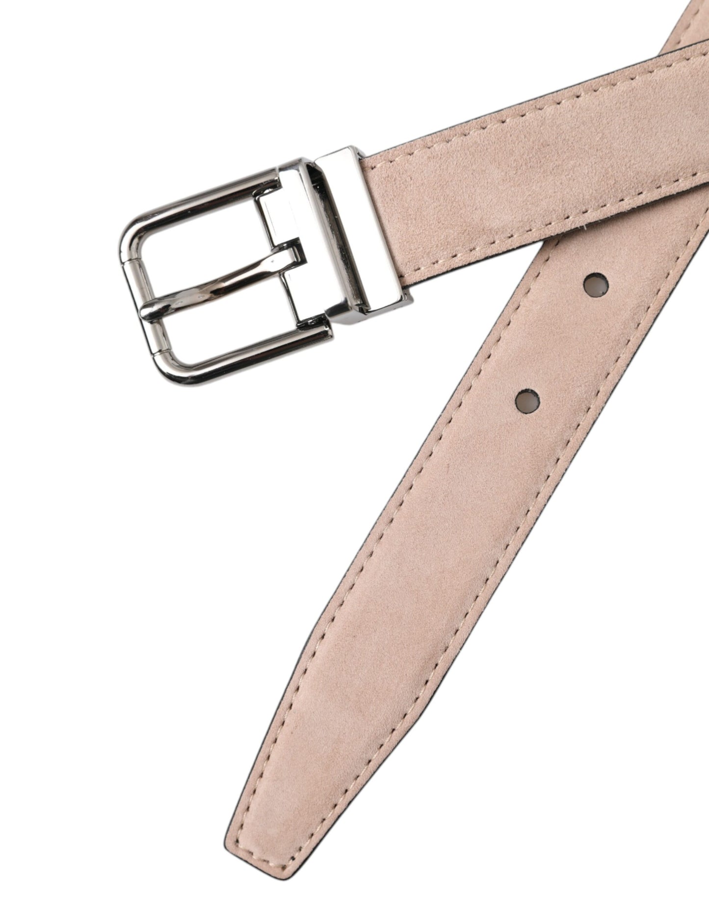 Cinturón de piel de ante beige con hebilla plateada para hombre