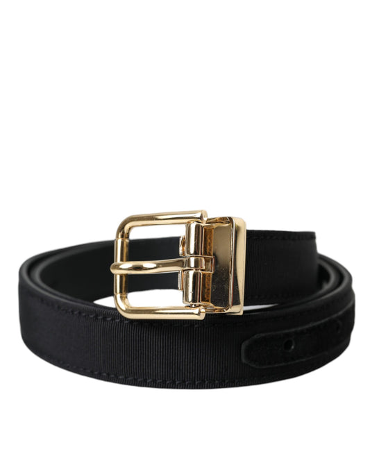 Cinturón con hebilla de metal dorado Grosgrain negro para hombre