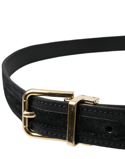 Cinturón con hebilla de metal dorado Grosgrain negro para hombre