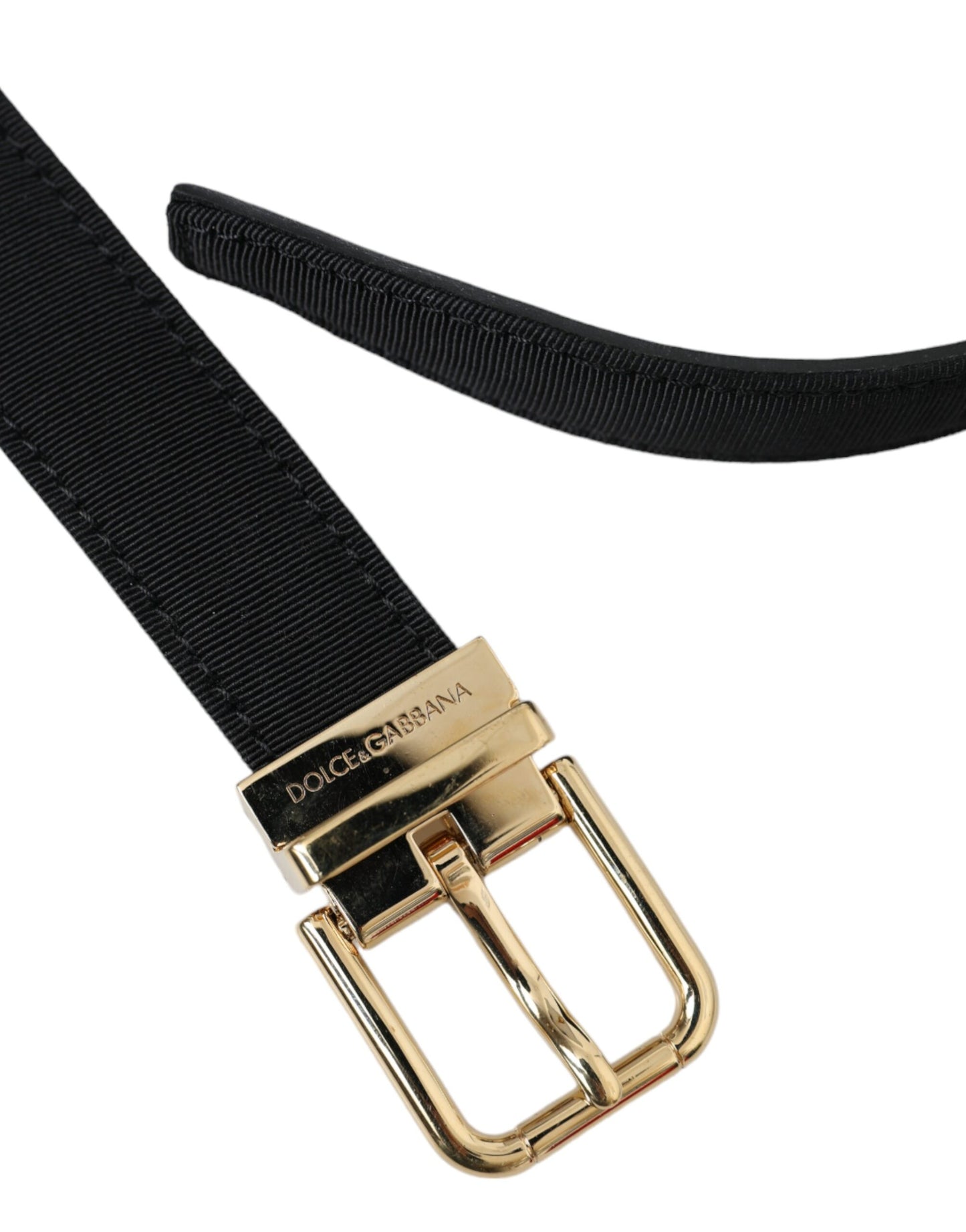 Cinturón con hebilla de metal dorado Grosgrain negro para hombre