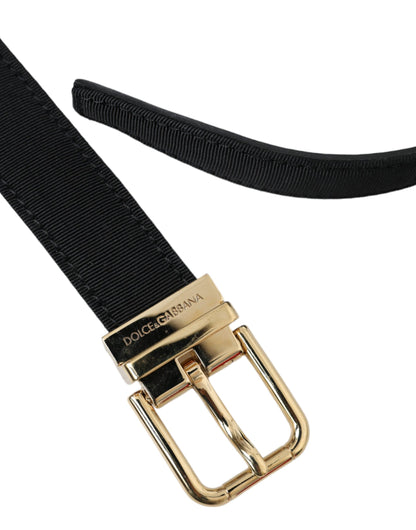Cinturón con hebilla de metal dorado Grosgrain negro para hombre