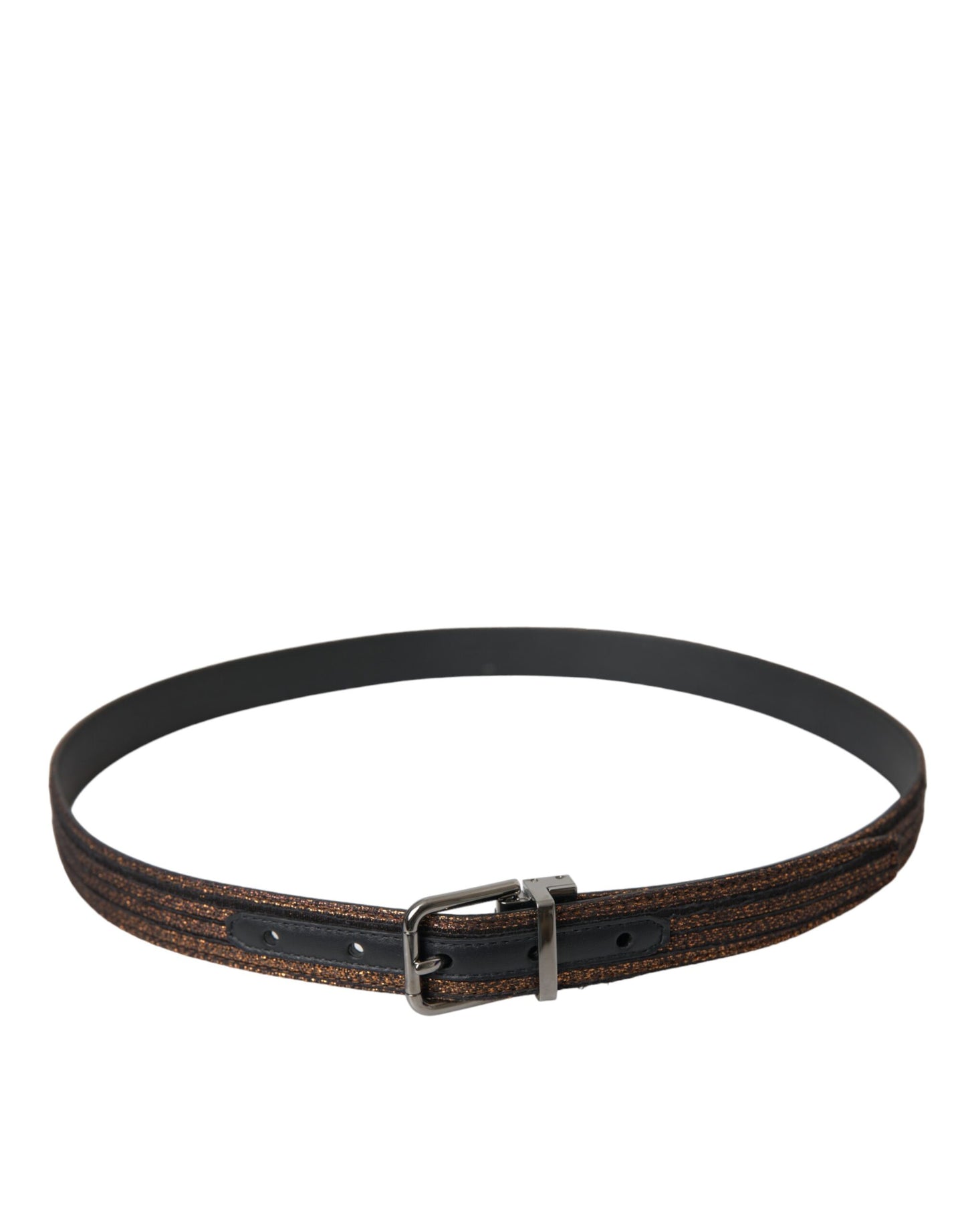 Cinturón con hebilla de metal plateado y rayas jacquard doradas