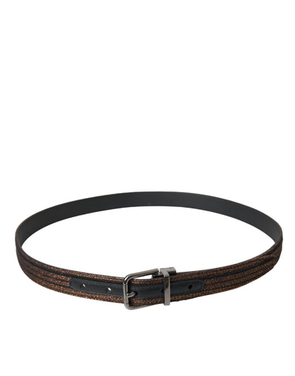 Cinturón con hebilla de metal plateado y rayas jacquard doradas