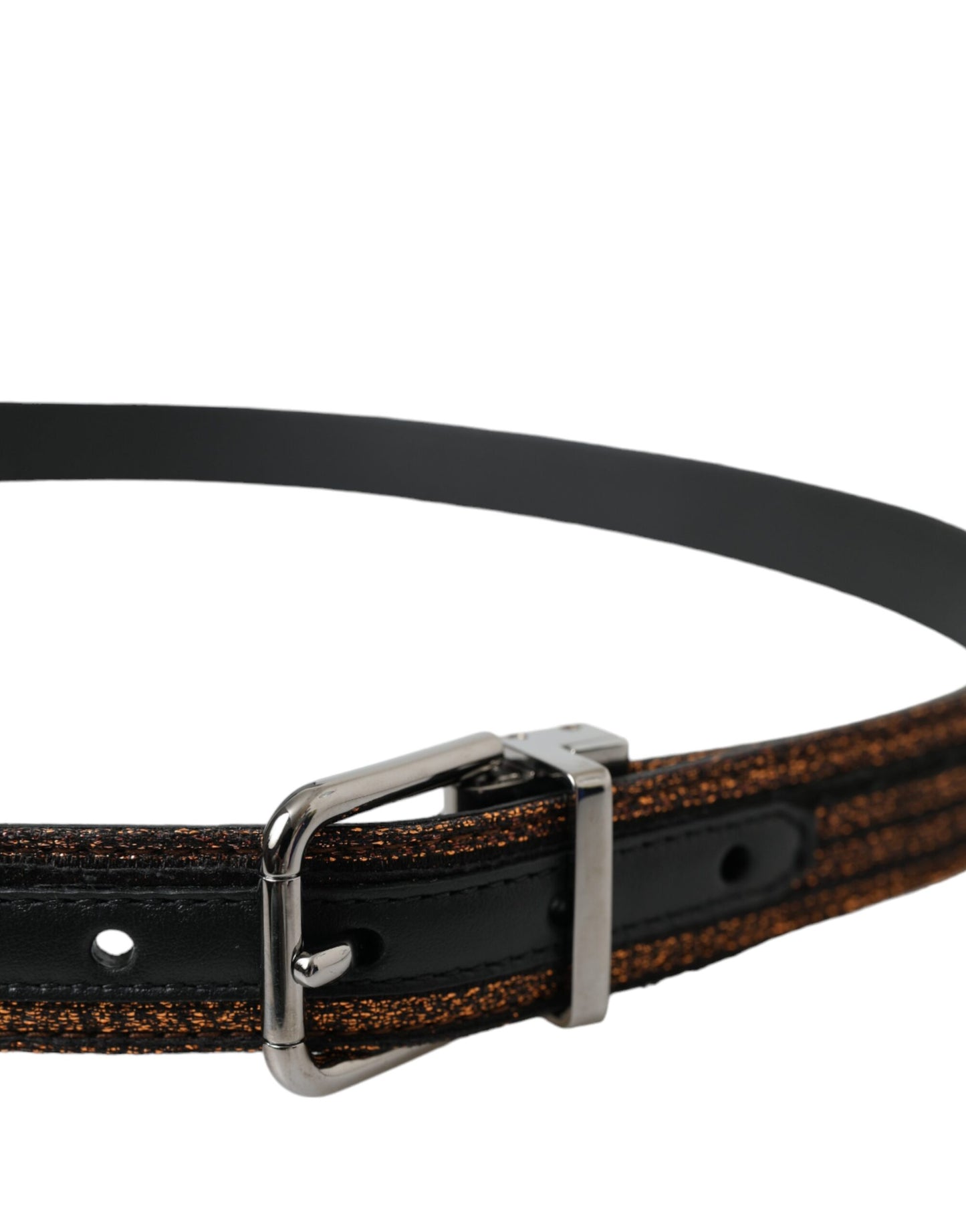 Cinturón con hebilla de metal plateado y rayas jacquard doradas
