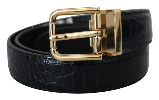 Cinturón de piel exótica negra con hebilla de metal dorado