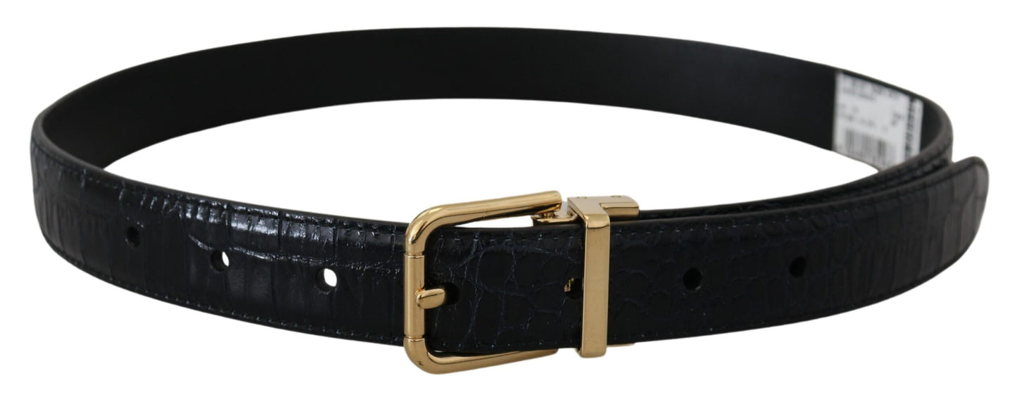 Cinturón de piel exótica negra con hebilla de metal dorado