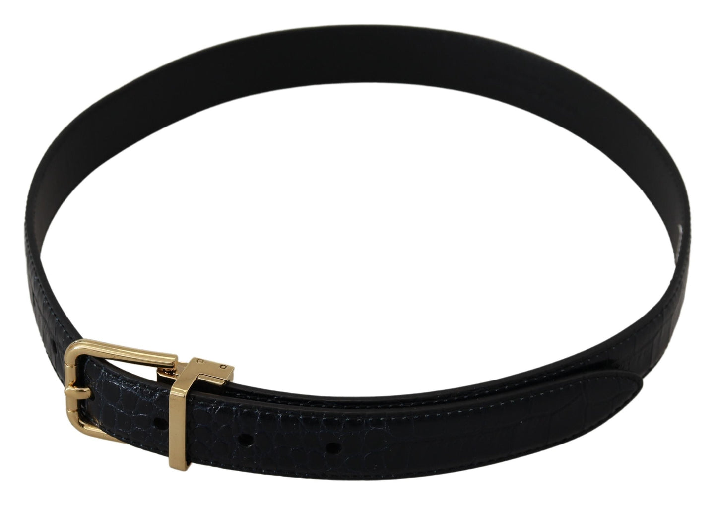 Cinturón de piel exótica negra con hebilla de metal dorado