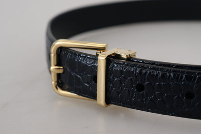 Cinturón de piel exótica negra con hebilla de metal dorado