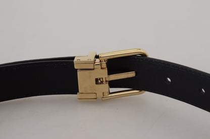 Cinturón de piel exótica negra con hebilla de metal dorado