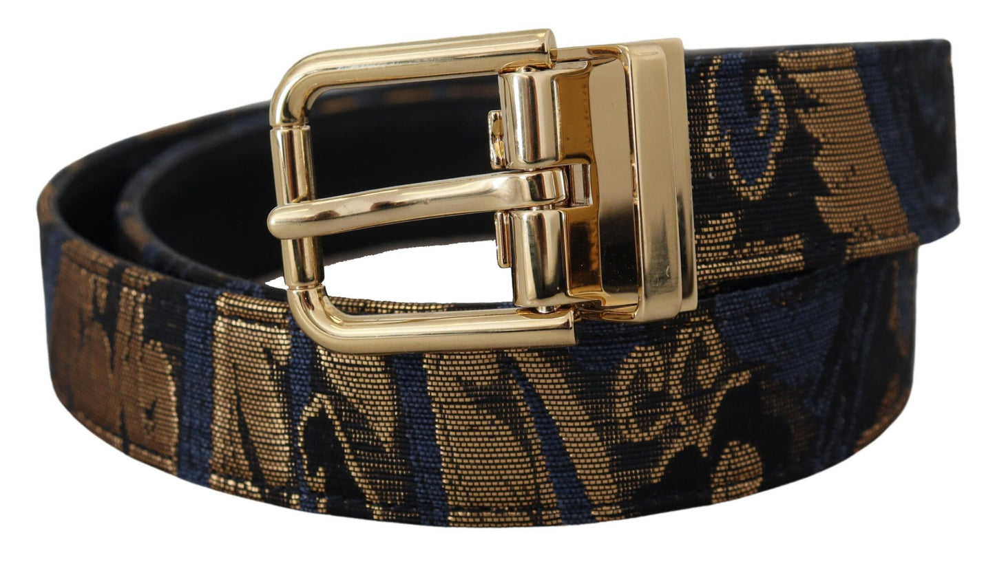 Cinturón con hebilla de logotipo de cuero jacquard multicolor