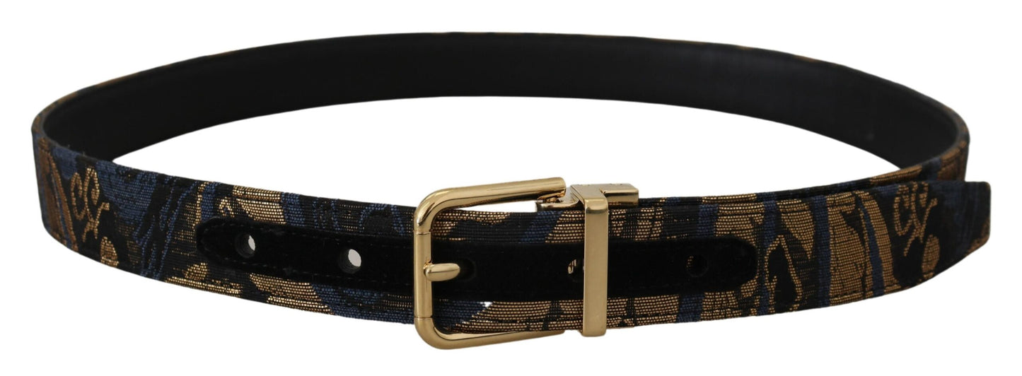 Cinturón con hebilla de logotipo de cuero jacquard multicolor