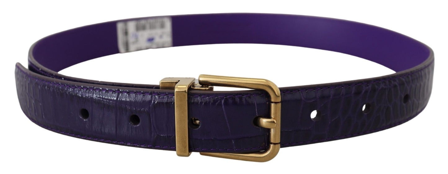 Cinturón de cuero exótico morado con hebilla de metal dorado
