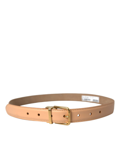 Cinturón de piel de becerro beige con hebilla de metal dorado