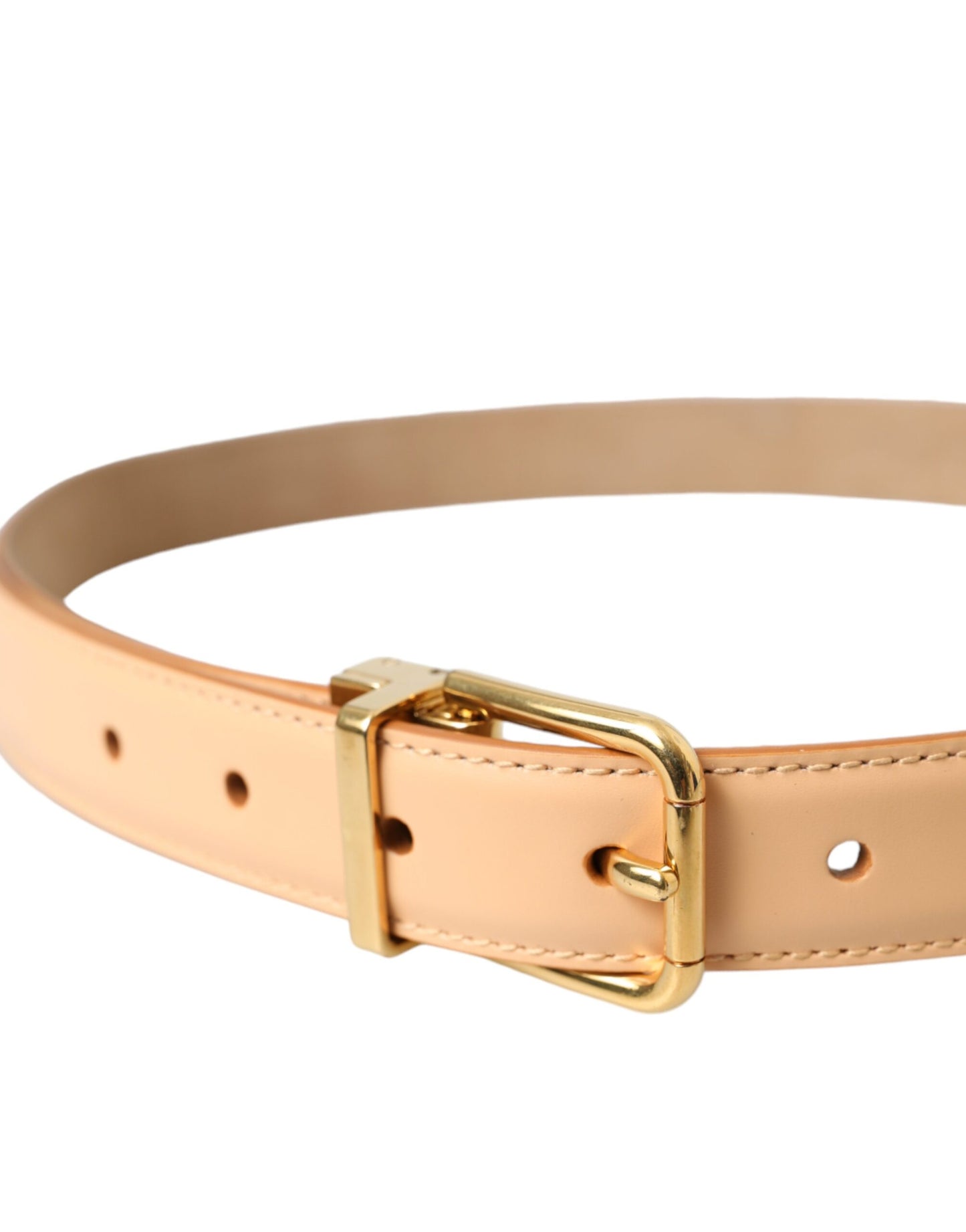 Cinturón de piel de becerro beige con hebilla de metal dorado