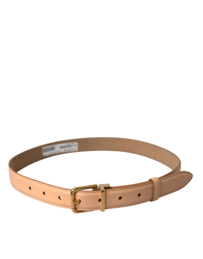 Cinturón de piel de becerro beige con hebilla de metal dorado