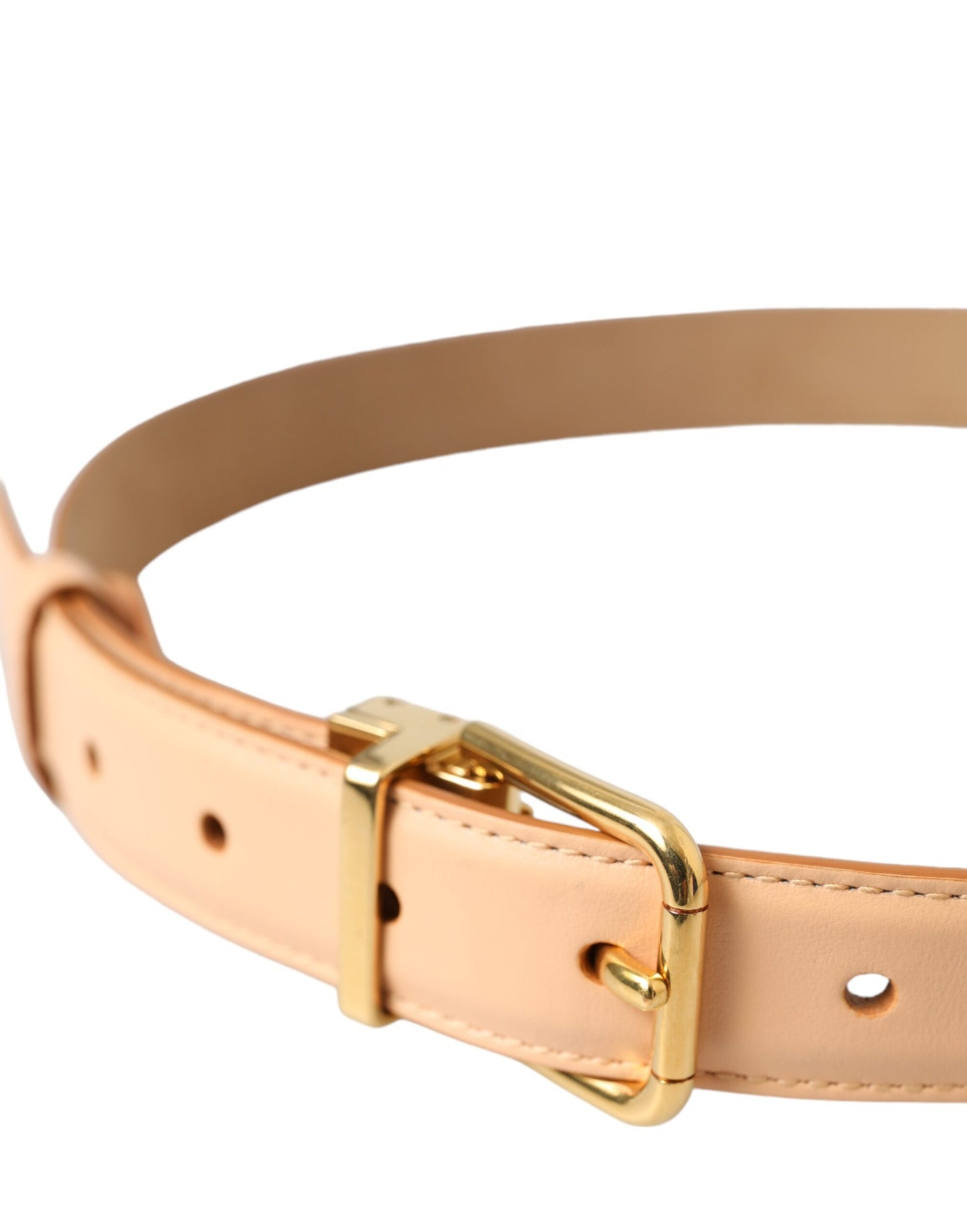 Cinturón de piel de becerro beige con hebilla de metal dorado