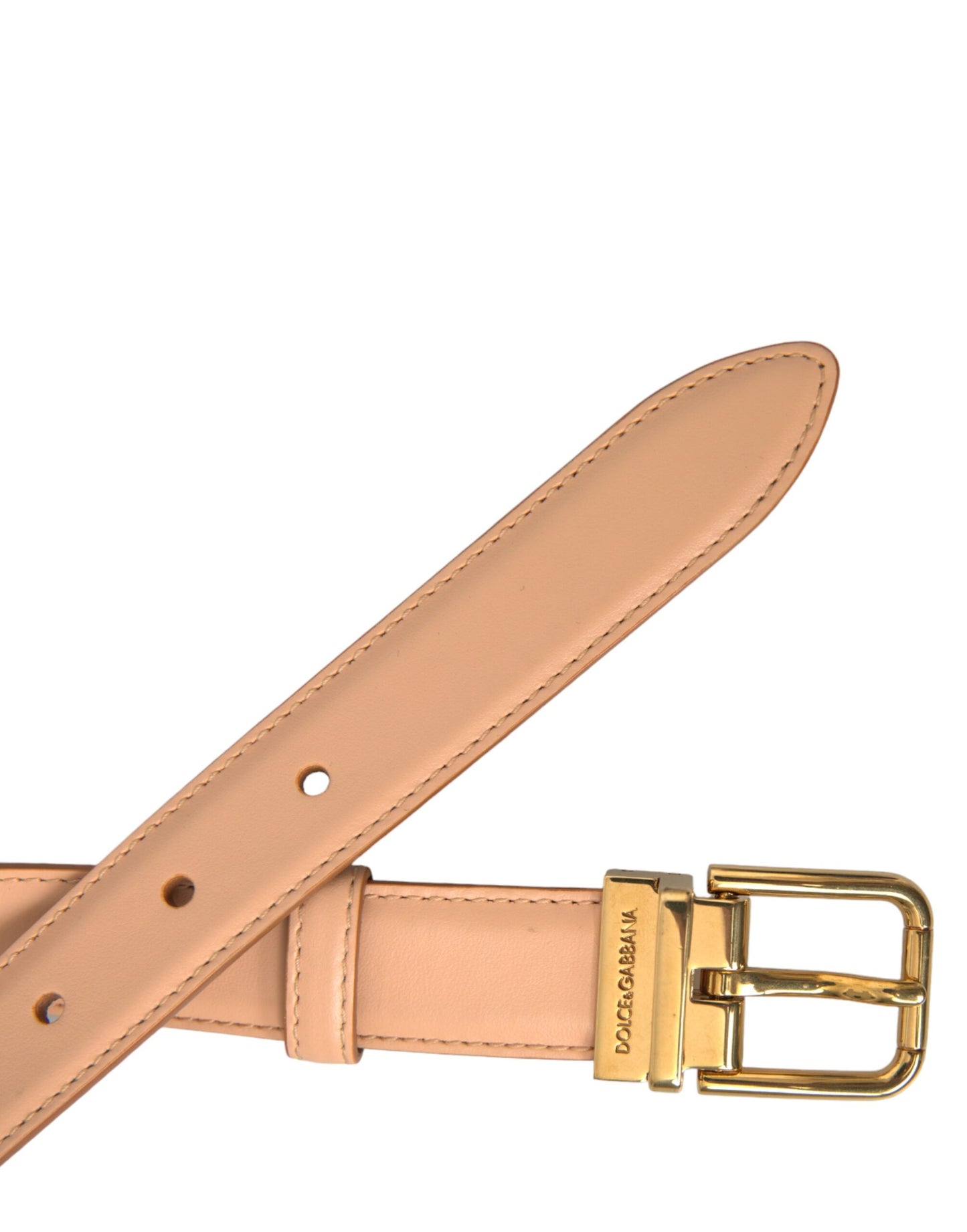 Cinturón de piel de becerro beige con hebilla de metal dorado