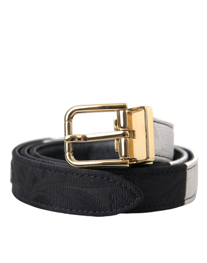 Cinturón con hebilla de metal dorado y patchwork en blanco y negro