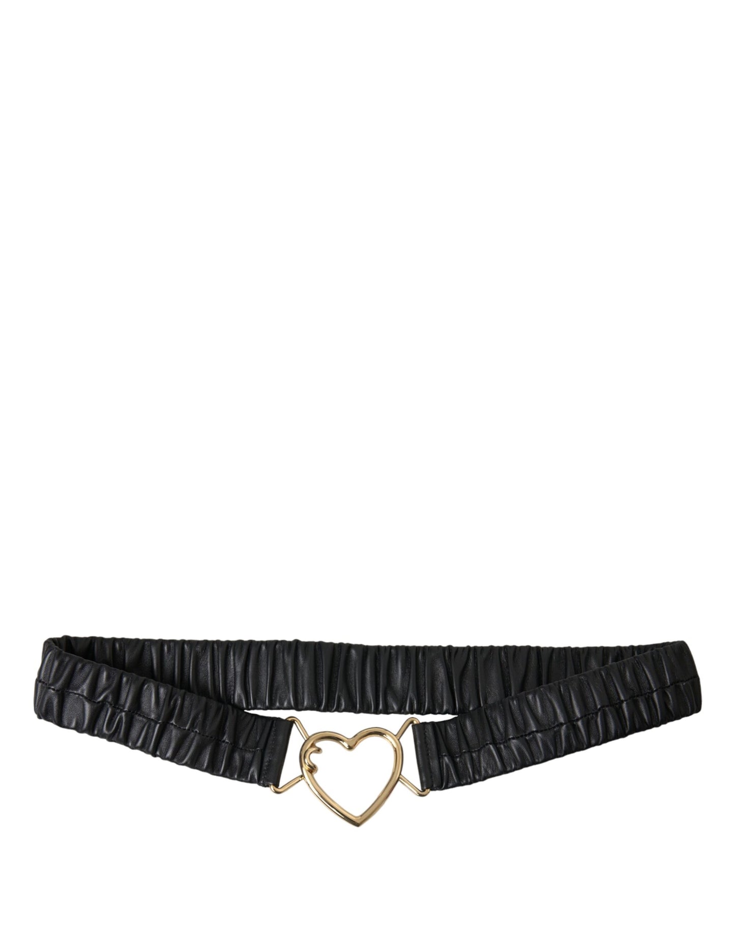 Cinturón de cuero negro con hebilla de metal y corazón dorado