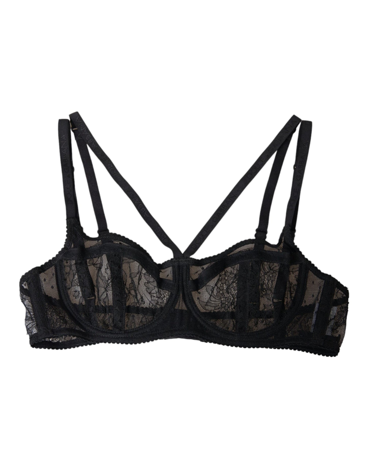 Sujetador balconcino de nailon con encaje floral negro