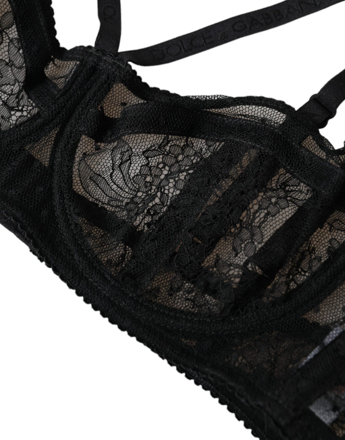 Sujetador balconcino de nailon con encaje floral negro