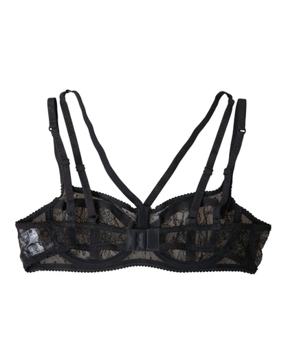 Sujetador balconcino de nailon con encaje floral negro