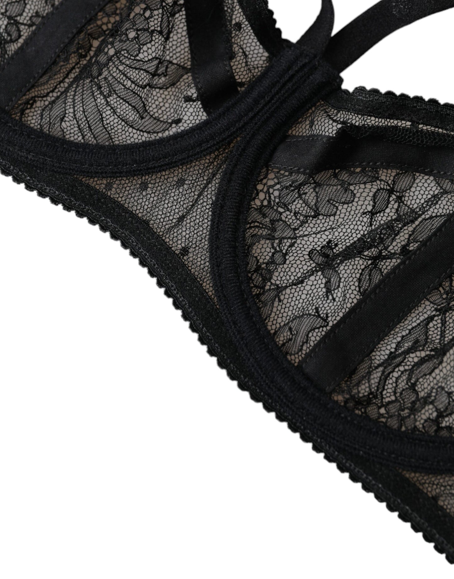 Sujetador balconcino de nailon con encaje floral negro