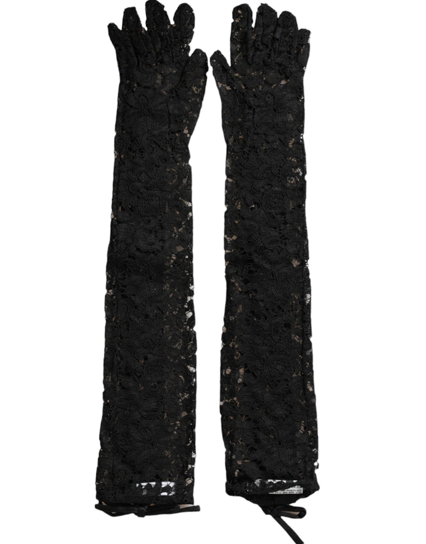 Guantes negros de encaje Taormina hasta el codo