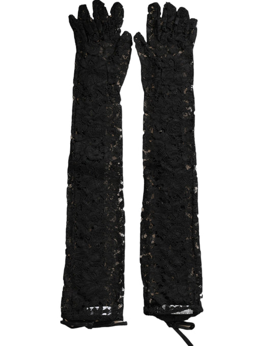 Guantes negros de encaje Taormina hasta el codo