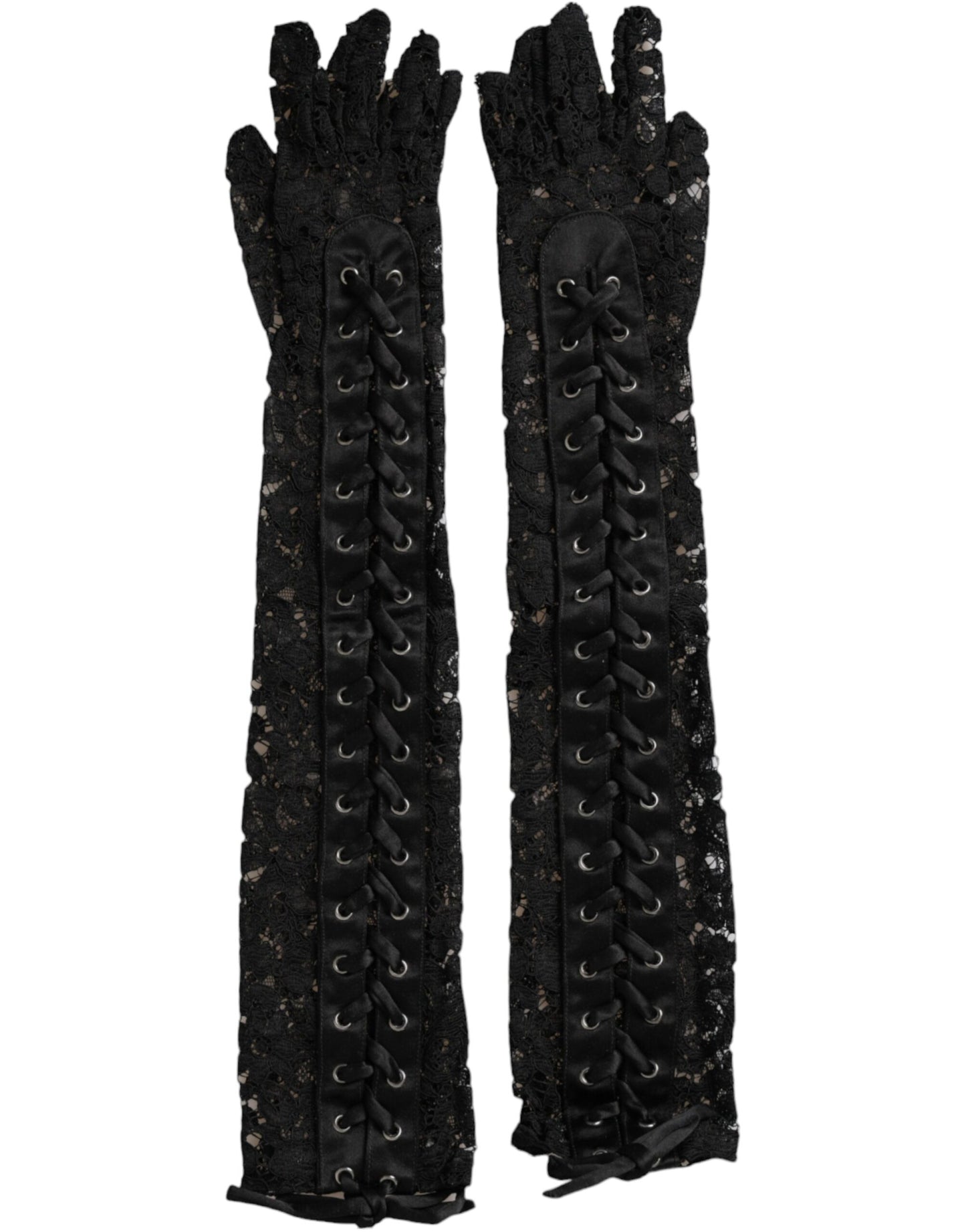 Guantes negros de encaje Taormina hasta el codo