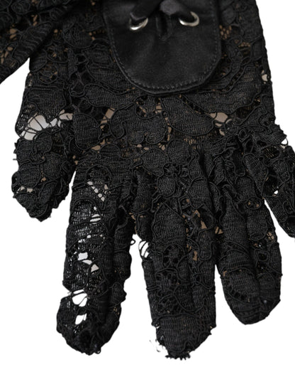 Guantes negros de encaje Taormina hasta el codo