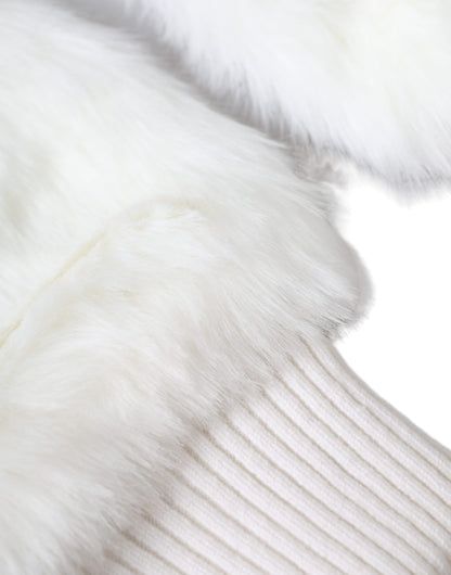 Guantes de muñeca de piel tejida de acrílico blanco