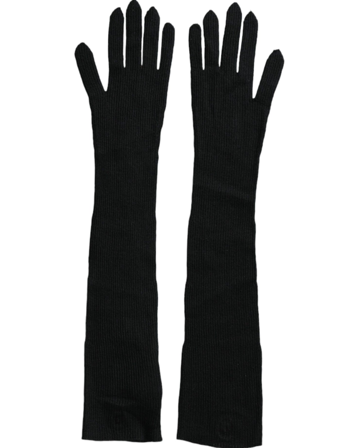 Guantes de punto de cachemira negra hasta el codo