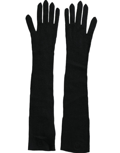 Guantes de punto de cachemira negra hasta el codo