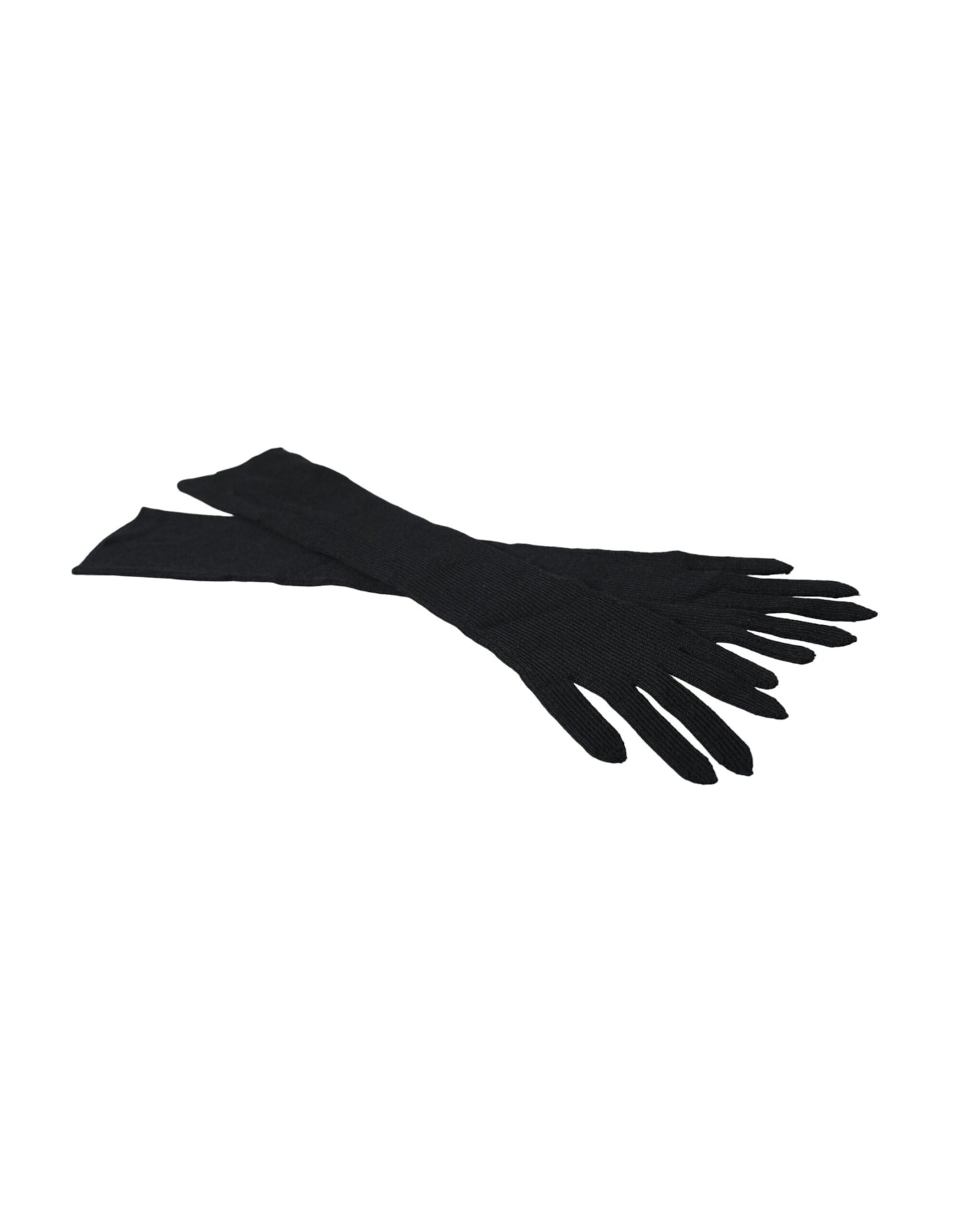 Guantes de punto de cachemira negra hasta el codo
