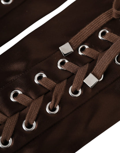 Guantes sin dedos con cordones de acetato marrón