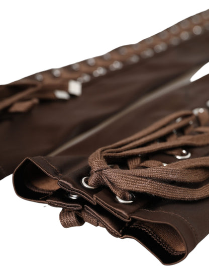 Guantes sin dedos con cordones de acetato marrón
