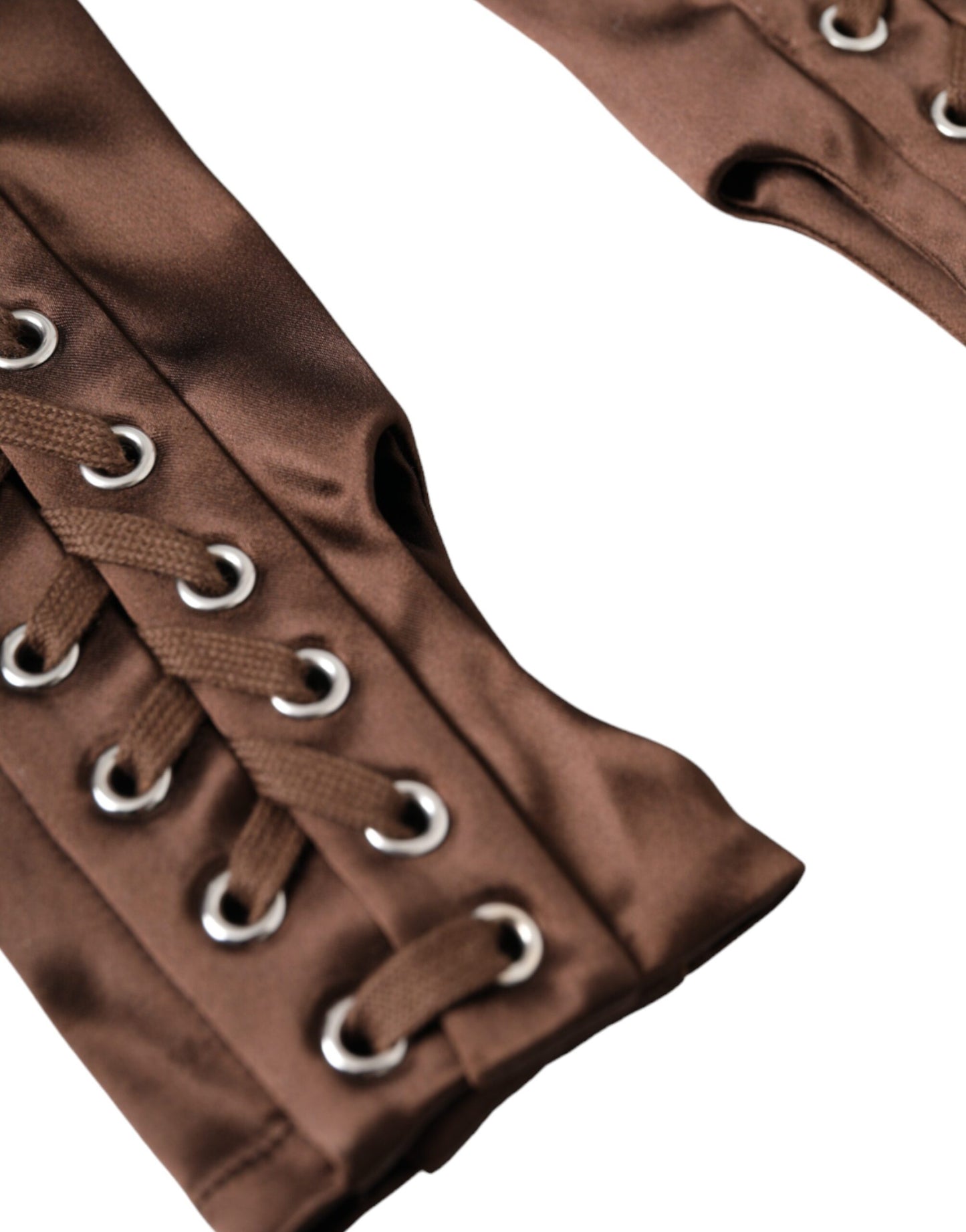 Guantes sin dedos con cordones de acetato marrón