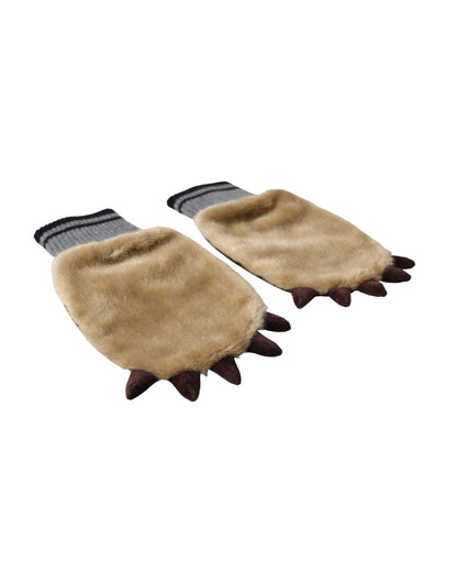 Guantes de muñeca de piel tejida de acrílico beige