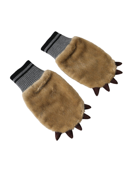 Guantes de muñeca de piel tejida de acrílico beige