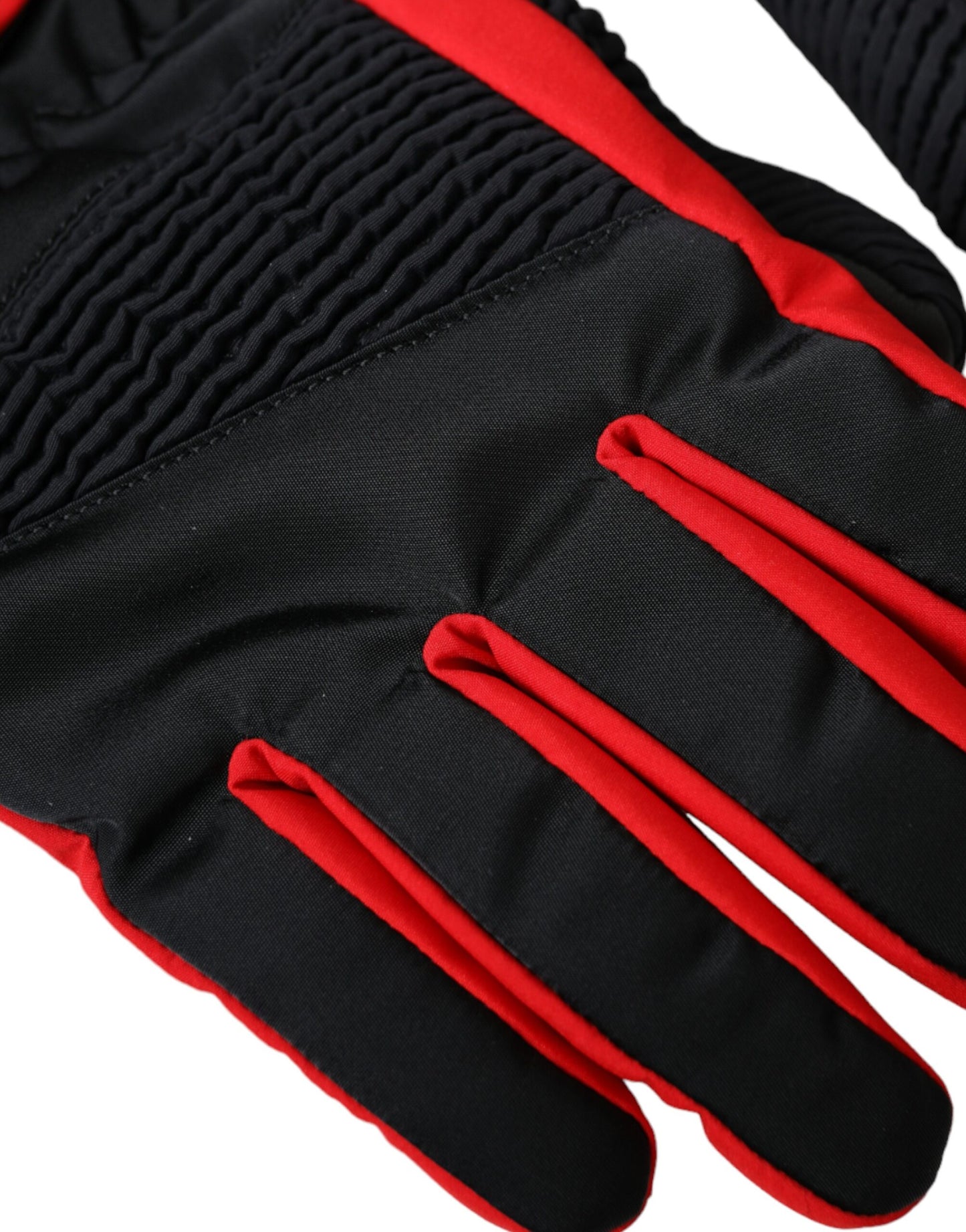 Guantes de nailon negros y rojos hasta la muñeca