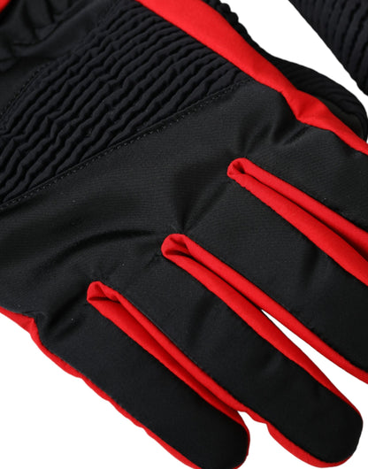 Guantes de nailon negros y rojos hasta la muñeca