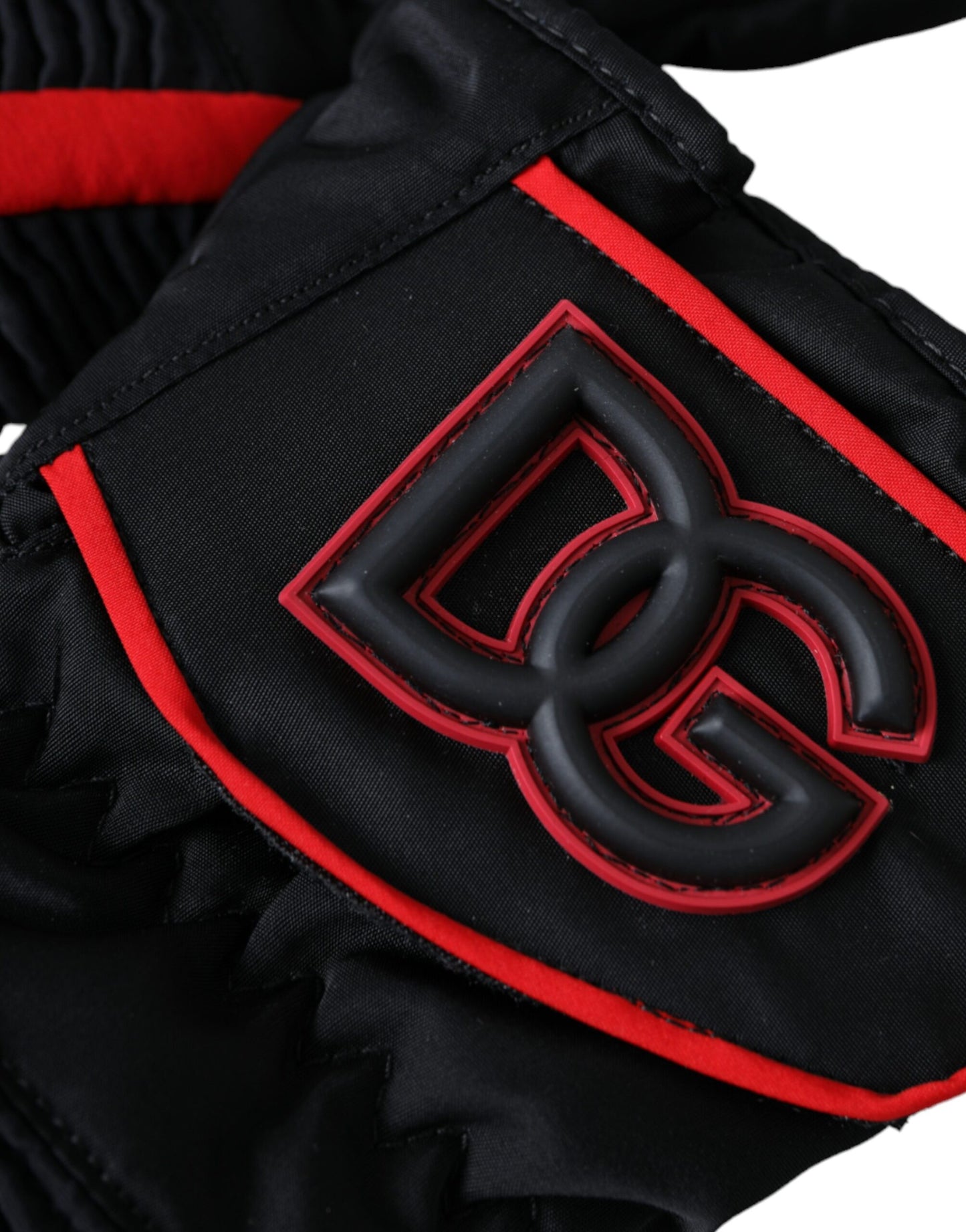 Guantes de nailon negros y rojos hasta la muñeca