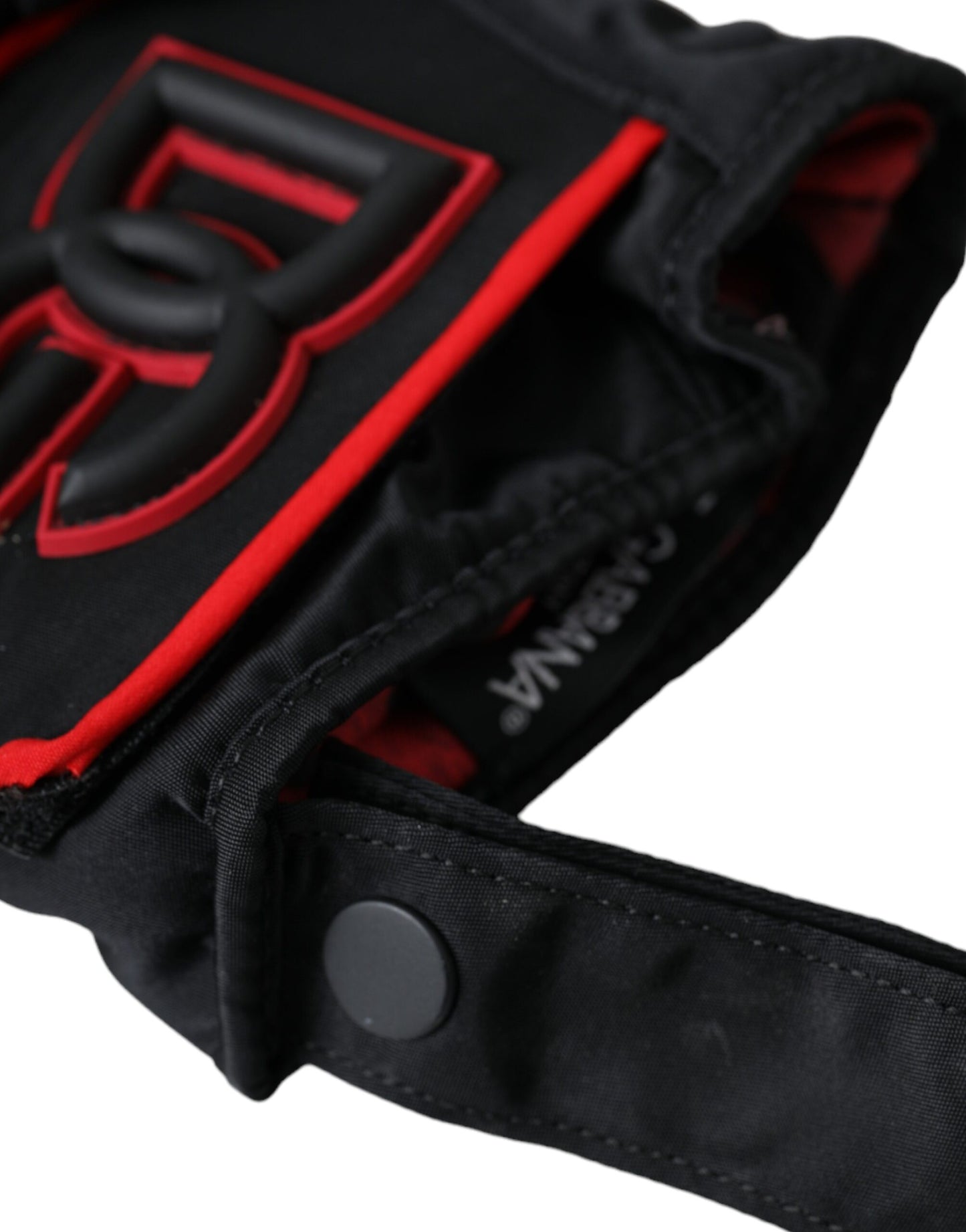Guantes de nailon negros y rojos hasta la muñeca