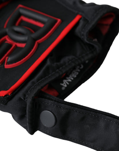 Guantes de nailon negros y rojos hasta la muñeca